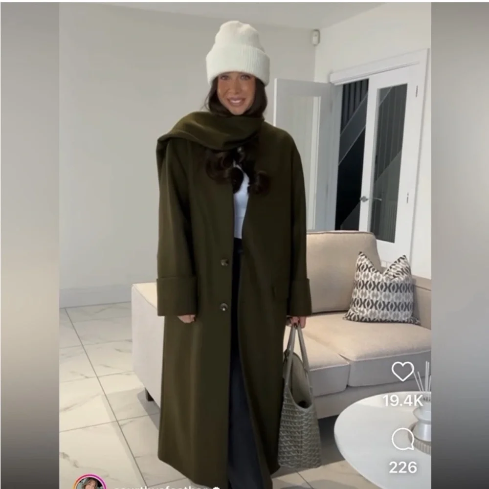 ZARA KHAKI MANTECO WOOL SCARF COAT ZW COLLECTION